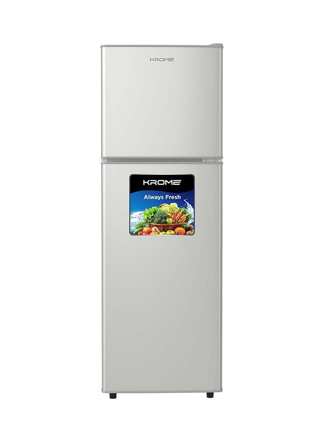 كروم ثلاجة مزدوجة الباب بسعة 180 لتر مع فريزر علوي، سعة صافية 138 لتر، درج خضار، رفوف زجاجية، إضاءة داخلية LED، تحكم ميكانيكي، كفاءة في استهلاك الطاقة، ضمان لمدة سنة - Image 1