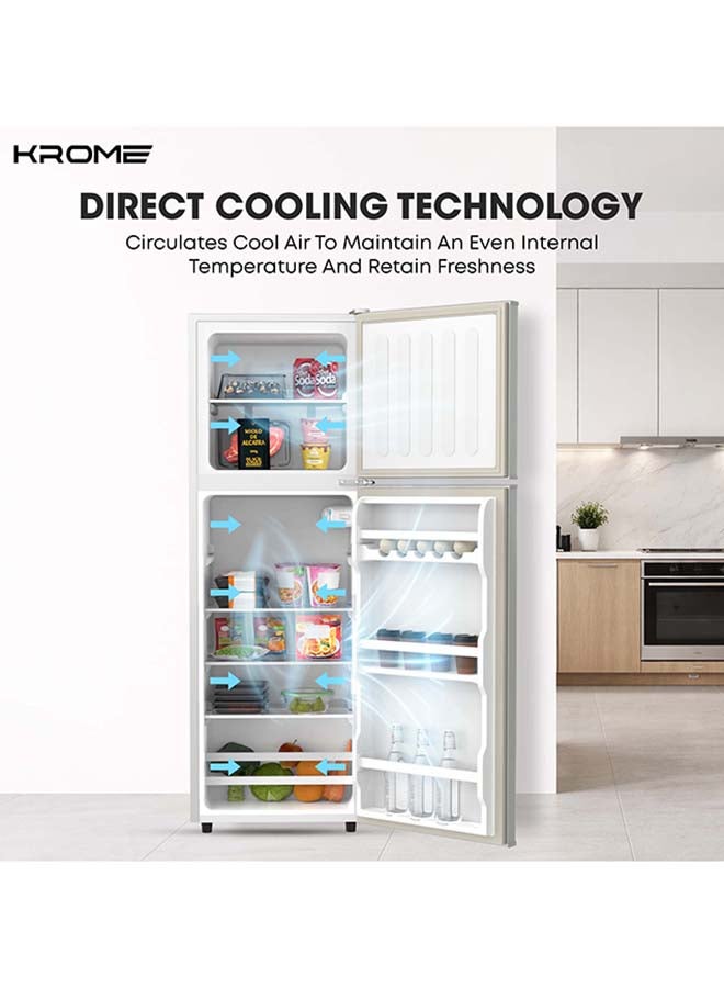 كروم ثلاجة مزدوجة الباب بسعة 180 لتر مع فريزر علوي، سعة صافية 138 لتر، درج خضار، رفوف زجاجية، إضاءة داخلية LED، تحكم ميكانيكي، كفاءة في استهلاك الطاقة، ضمان لمدة سنة - Image 3