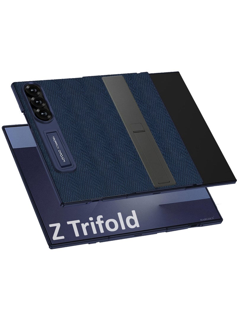 مارجون Alcantara Leather Case for  Samsung Galaxy Z Trifold with Built-in Glass Screen Protector, Dual Invisible Stand, Military Hinge, 360° Protection - Blue - Image 1