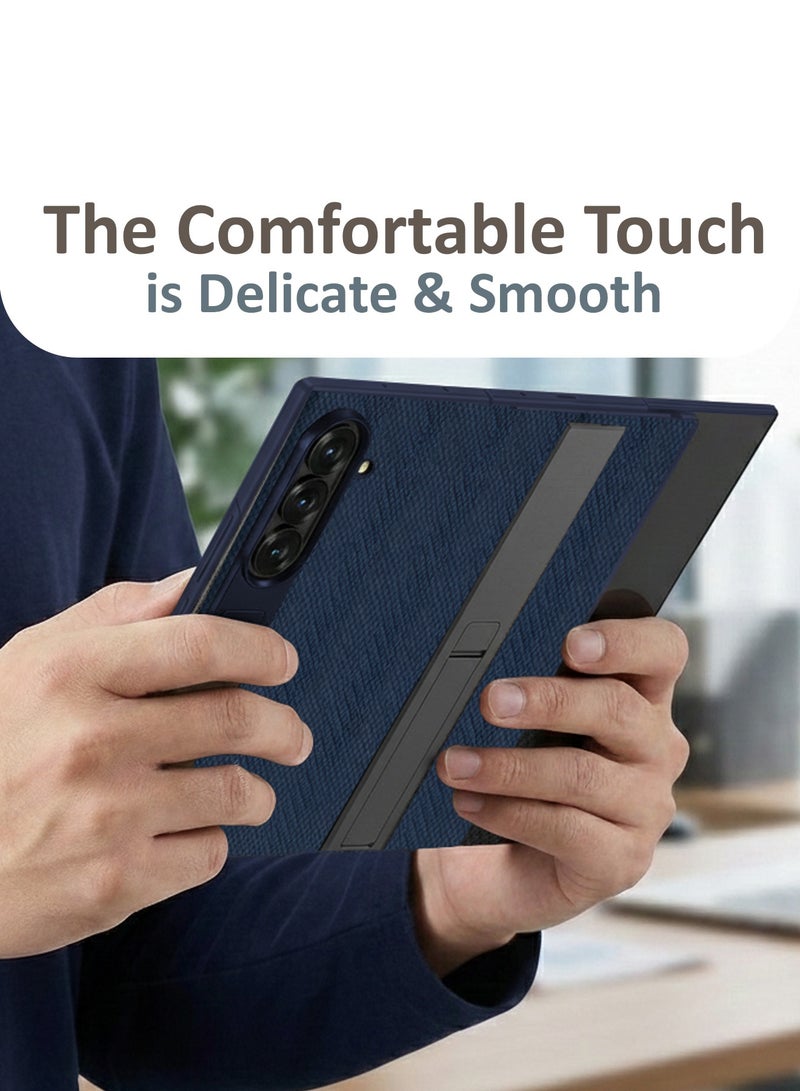 مارجون Alcantara Leather Case for  Samsung Galaxy Z Trifold with Built-in Glass Screen Protector, Dual Invisible Stand, Military Hinge, 360° Protection - Blue - Image 4