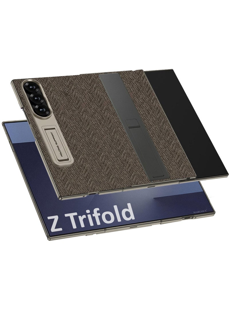 مارجون حافظة ألكانتارا جلدية لجهاز سامسونج جالاكسي Z تريفلود مع واقي شاشة زجاجي مدمج، حامل غير مرئي مزدوج، مفصلة عسكرية، حماية 360° - - Image 1