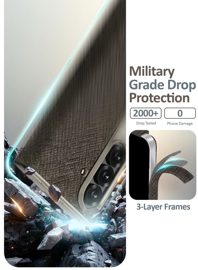 مارجون حافظة ألكانتارا جلدية لجهاز سامسونج جالاكسي Z تريفلود مع واقي شاشة زجاجي مدمج، حامل غير مرئي مزدوج، مفصلة عسكرية، حماية 360° - - Image 3