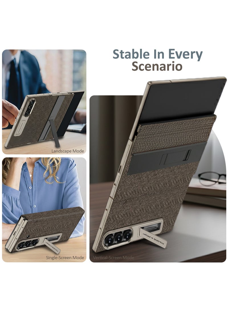 مارجون حافظة ألكانتارا جلدية لجهاز سامسونج جالاكسي Z تريفلود مع واقي شاشة زجاجي مدمج، حامل غير مرئي مزدوج، مفصلة عسكرية، حماية 360° - - Image 5