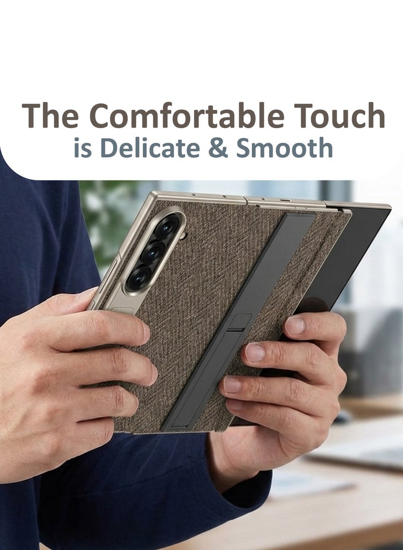 مارجون حافظة ألكانتارا جلدية لجهاز سامسونج جالاكسي Z تريفلود مع واقي شاشة زجاجي مدمج، حامل غير مرئي مزدوج، مفصلة عسكرية، حماية 360° - - Image 4