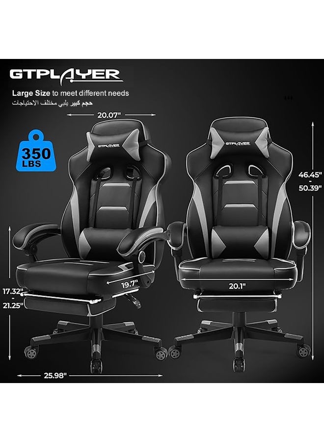 GTPLAYER Big and Tall Gaming Chair with Memory Foam Cushion, Computer Video Game Desk Chair with Footrest, Adjustable Headrest & Lumbar Support, Ergonomic Executive Home Office Chair - Moon Gray Moon Grey - Image 2
