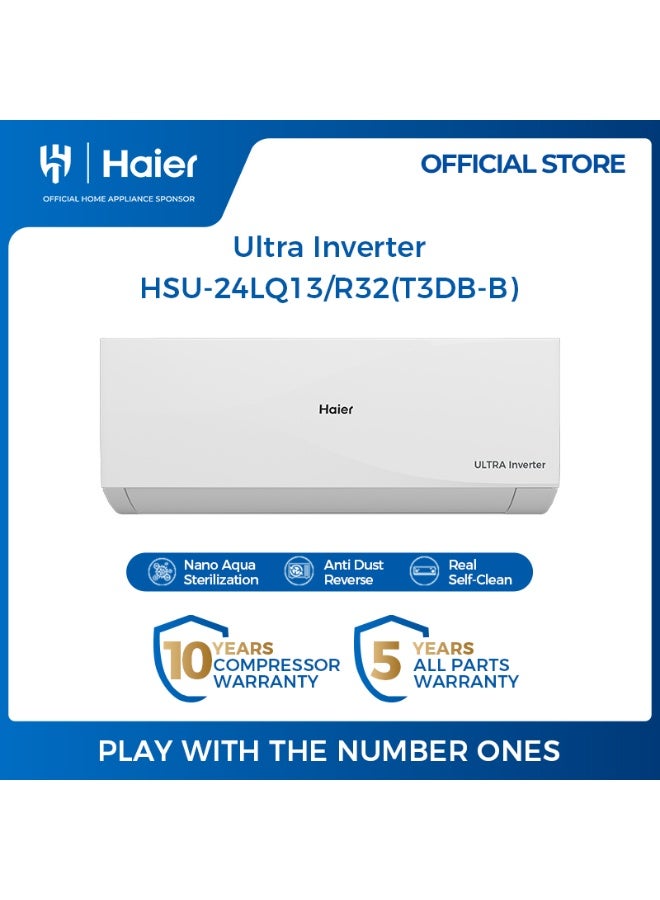 Haier Ultra Inverter 24000 BTU Cool Only Split AC | R32 Refrigerant | HSU-24LQ13/R32(T3DB-B) | Nano Aqua Sterilization | Anti-Dust Reverse Technology | Real Self-Clean | WIFI Enabled | ECO MODE | 10-Years Compressor Warranty | PLC Technology | White Color 1985 W HSU-24LQ13/R32(T3DB-B) White Color - Image 1