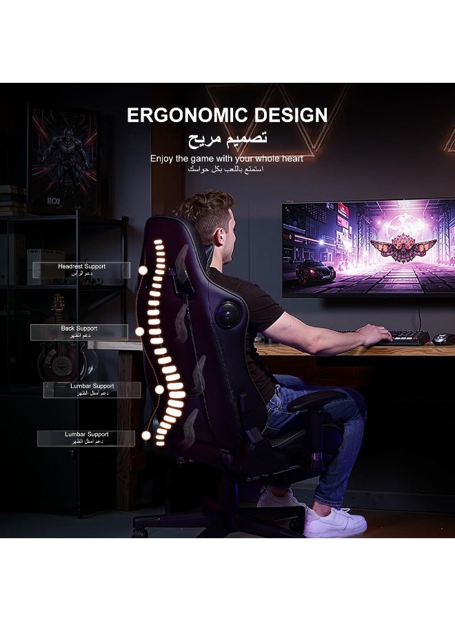GTPLAYER Gaming Chair with Dual Bluetooth Speakers, Computer Video Game Desk Chair with Footrest, 3D Armrests, Adjustable Headrest & Lumbar Support, Ergonomic Home Office Executive Chair - Black black - Image 3