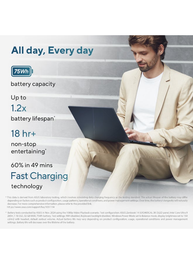 ASUS Zenbook Laptop With 14-Inch Display,CORE ULTRA 9 285H/32GB/1TB PCIE G4 SSD/Intel UMA/Windows 11 Home Ponder Blue - Image 4