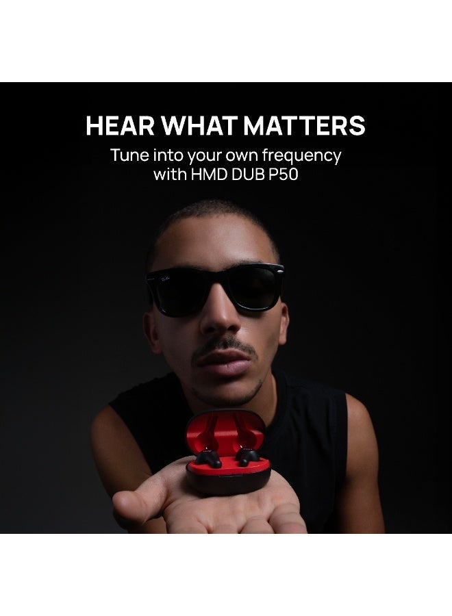 HMD DUB P50 True Wireless Earbuds, 6mm Drivers, 2 Mic AI-ENC for Clear Calls, Pocketable Design, 25 Hours Playtime, Low Latency Mode, Voice Assistant Support, IPX4, Fast Charging Black - Image 5