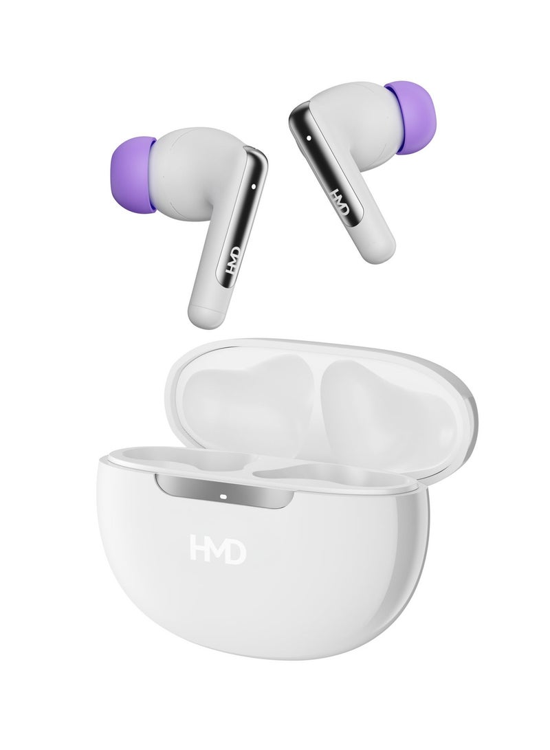 HMD DUB P60 True Wireless Earbuds, 10mm Drivers, Active Noise Cancellation, 4 Mic ENC for Clear Calls, 30 Hours Playtime, Low Latency Mode, IPX4, Instant Open and Pair, Fast Charging White - Image 2