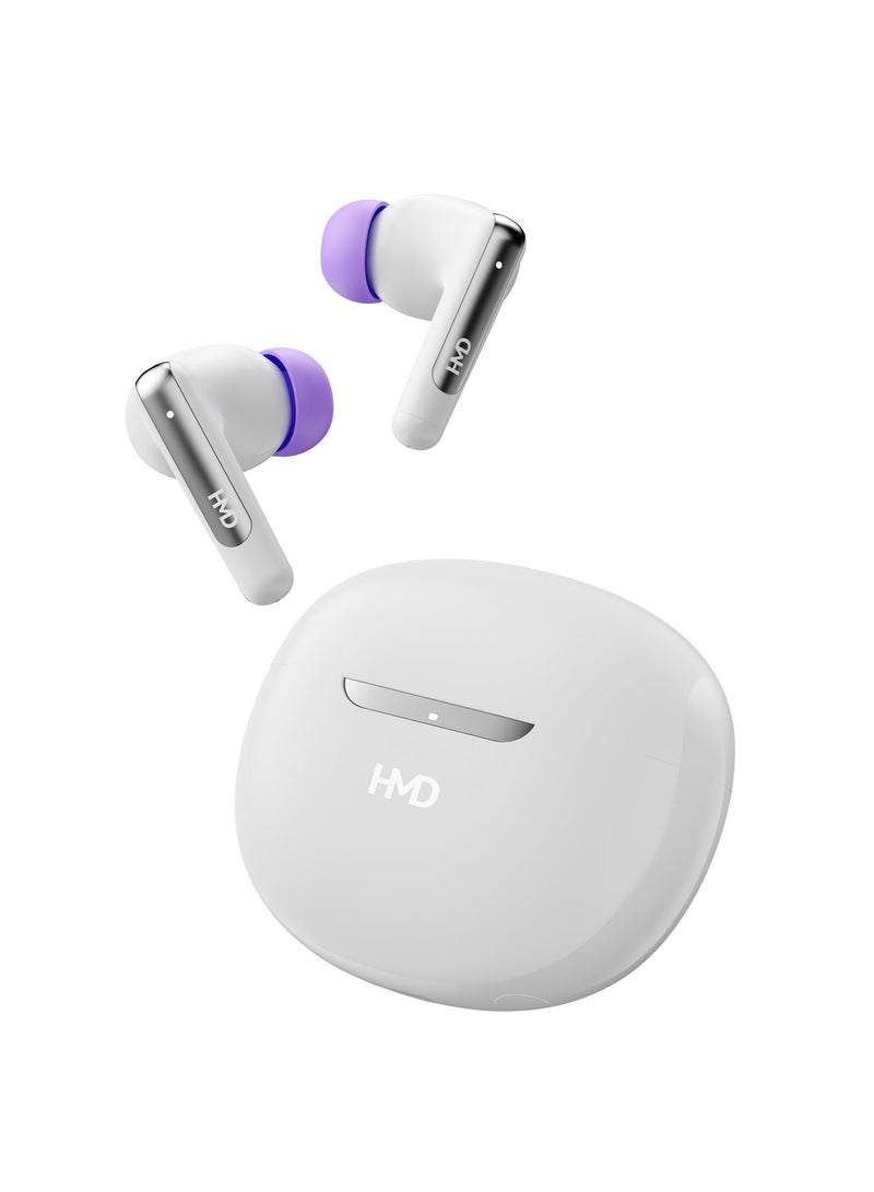 HMD DUB P60 True Wireless Earbuds, 10mm Drivers, Active Noise Cancellation, 4 Mic ENC for Clear Calls, 30 Hours Playtime, Low Latency Mode, IPX4, Instant Open and Pair, Fast Charging White - Image 1