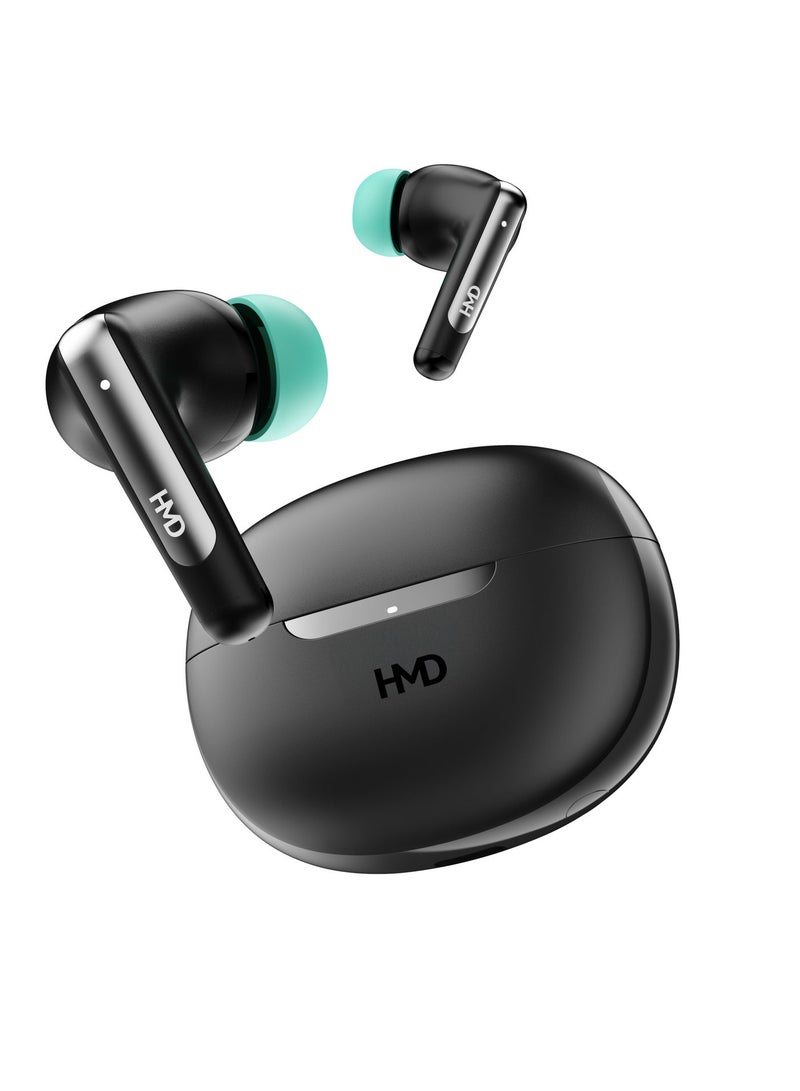 HMD DUB P60 True Wireless Earbuds, 10mm Drivers, Active Noise Cancellation, 4 Mic ENC for Clear Calls, 30 Hours Playtime, Low Latency Mode, IPX4, Instant Open and Pair, Fast Charging Black - Image 1