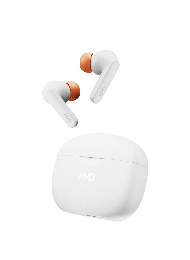 HMD DUB P70 True Wireless Earbuds, 10mm Drivers, 4 Mic AI-ENC for Clear Calls, Environmental Noise Cancellation, 35 Hours Playtime, In-Ear Detection, Low Latency Mode, IPX4, Fast Charging White - Image 1