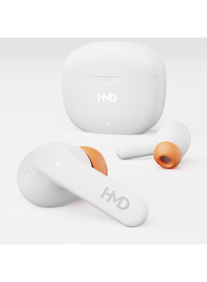 HMD DUB P70 True Wireless Earbuds, 10mm Drivers, 4 Mic AI-ENC for Clear Calls, Environmental Noise Cancellation, 35 Hours Playtime, In-Ear Detection, Low Latency Mode, IPX4, Fast Charging White - Image 2