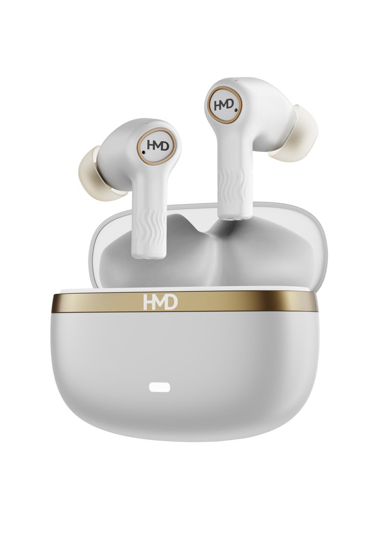 HMD DUB X50 True Wireless Earbuds, Bluetooth Earphones, 10mm Drivers, Hi-Fi DSP Chip, 70 Hrs Playtime, Low Latency Mode, 4 Mic AI-ENC for Crystal Clear Calls, IPX4, Fast Charging White - Image 1