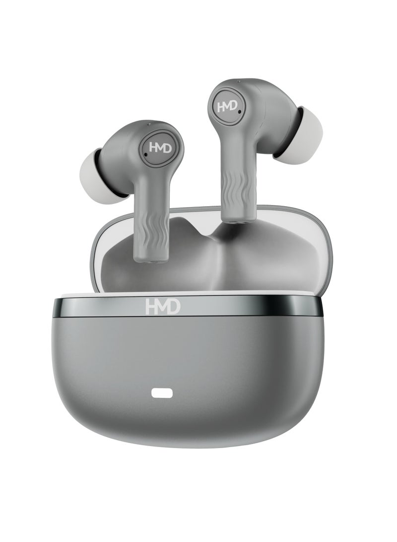 HMD DUB X50 Pro True Wireless Earbuds, Bluetooth Earphones, 10mm Drivers, Hi-Fi DSP Chip, Active Noise Cancellation, 60 Hrs Playtime, 4 Mic AI-ENC for Crystal Clear Calls, IPX4, Fast Charging Silver - Image 1