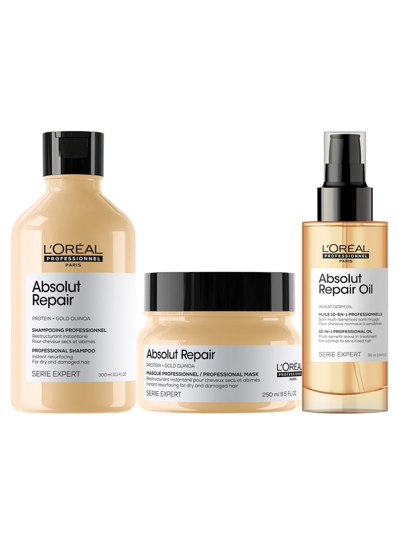 لوريال بروفيسيونال Absolut Repair End of Year Trio Set 2025 - Shampoo + Mask + Oil 300+200+90ml - Image 2