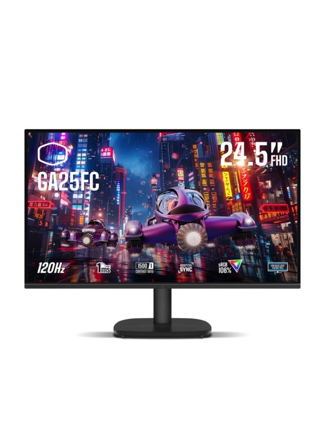 Cooler Master GA25FC 24.5" Full HD IPS Gaming Monitor, 120Hz Refresh Rate, 1ms MPRT / 4ms GtG, Adaptive Sync, 105% sRGB, 250 Nits, 1500:1 Contrast, HDMI 1.4 + VGA, VESA 100x100, Tilt Adjustable | CMI-GA25FC-UK Black