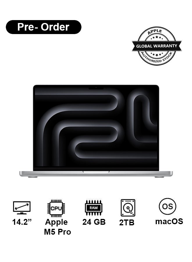 Apple New 2026 MacBook Pro MGDP4 | 14.2 Inch Display | Apple M5 Pro Chip | 20-Core CPU 18-Core GPU | 24GB RAM | 2TB SSD | macOS | English Keyboard | Silver - Image 1