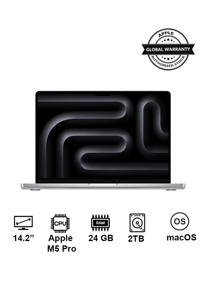 ابل  New 2026 MacBook Pro MGDP4 | 14.2 Inch Display | Apple M5 Pro Chip | 20-Core CPU 18-Core GPU | 24GB RAM | 2TB SSD | macOS | English Keyboard | Silver - Image 1