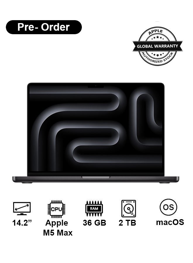 Apple New 2026 MacBook Pro MGDU4 | 14.2 Inch Display | Apple M5 Max Chip | 18-Core CPU 32-Core GPU | 36GB RAM | 2TB SSD | macOS | English Keyboard | Space Black - Image 1