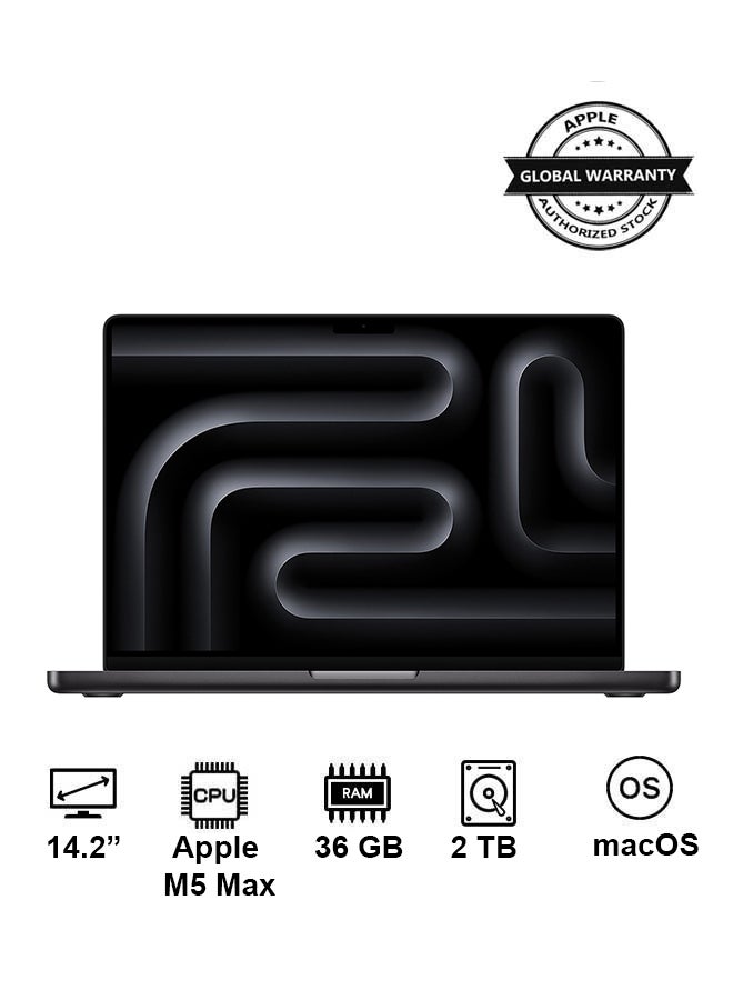 ابل  New 2026 MacBook Pro MGDU4 | 14.2 Inch Display | Apple M5 Max Chip | 18-Core CPU 32-Core GPU | 36GB RAM | 2TB SSD | macOS | English Keyboard | Space Black - Image 1