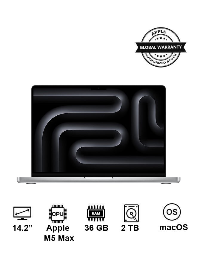 ابل  New 2026 MacBook Pro MGDQ4 | 14.2 Inch Display | Apple M5 Max Chip 18-Core CPU 32-Core GPU | 36GB RAM | 2TB SSD | macOS | English Keyboard | Silver - Image 1
