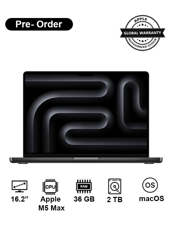 Apple New 2026 MacBook Pro MGED4 | 16.2 Inch Display, M5 Max Chip 18-Core CPU 32-Core GPU  | 36GB RAM | 2TB SSD | macOS | English And Arabic Keyboard | Space Black - Image 1