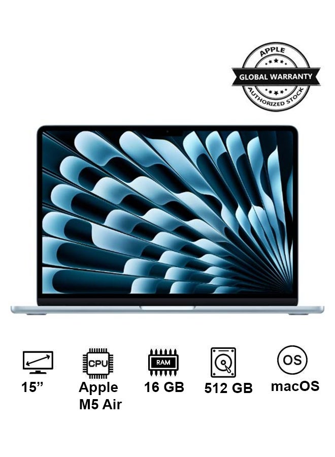 New 2026 MacBook Air MDVQ4 | 15 Inch Display | Apple M5 Air | 10-Core CPU 10-Core GPU | 16GB RAM | 512GB SSD | macOS | English  Keyboard | Sky Blue