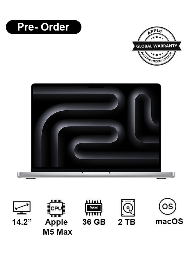 Apple New 2026 MacBook Pro MGDQ4 | 14.2 Inch Display,  M5 Max Chip 18-Core CPU 32-Core GPU  | 36GB RAM | 2TB SSD | macOS | English And Arabic Keyboard | Silver - Image 1
