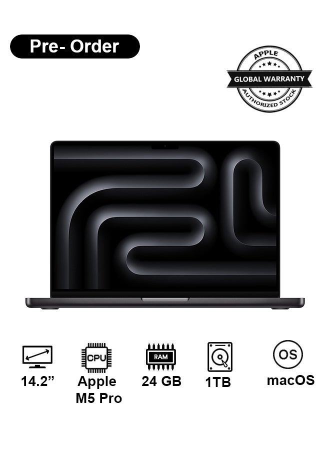 Apple New 2026 MacBook Pro MGDR4 | 14.2 Inch Display, M5 Pro Chip 15-Core CPU 16-Core GPU | 24GB RAM | 1TB SSD | macOS | English And Arabic Keyboard | Space Black - Image 1