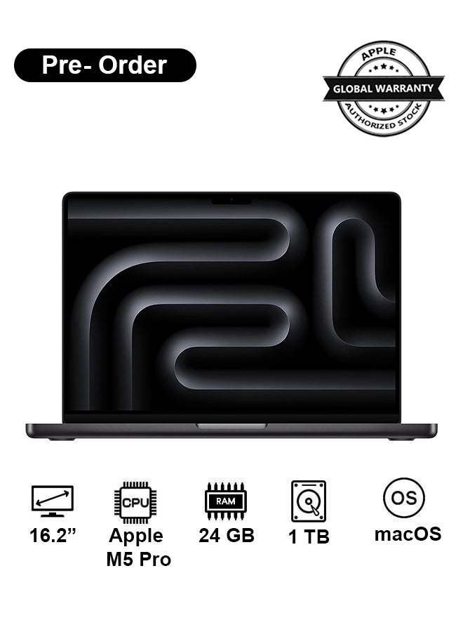 Apple New 2026 MacBook Pro MGEA4 | 16.2 Inch Display | Apple M5 Pro Chip 18-Core CPU 14-Core GPU | 24GB RAM | 1TB SSD | macOS | English Keyboard | Space Black - Image 1
