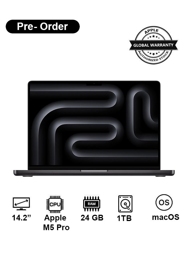 Apple New 2026 MacBook Pro MGDR4 | 14.2 Inch Display | Apple M5 Pro Chip | 15-Core CPU 16-Core GPU | 24GB RAM | 1TB SSD | macOS | English Keyboard | Space Black - Image 1