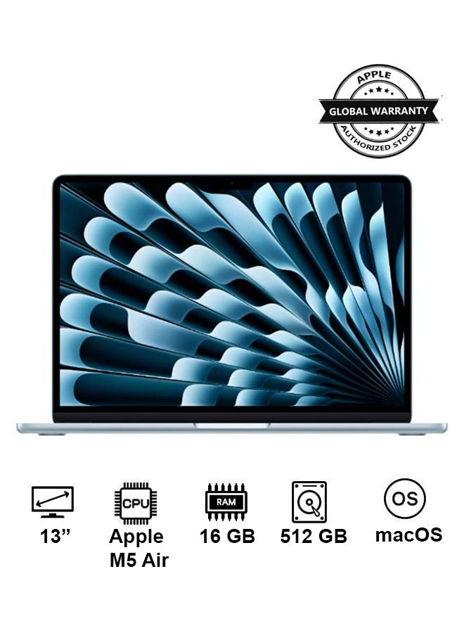 Apple New 2026 MacBook Air MDHH4 | 13 Inch Display | Apple M5 Air | 8-Core CPU 10-Core GPU | 16GB RAM | 512GB SSD | macOS | English And Arabic Keyboard | Sky Blue - Image 1