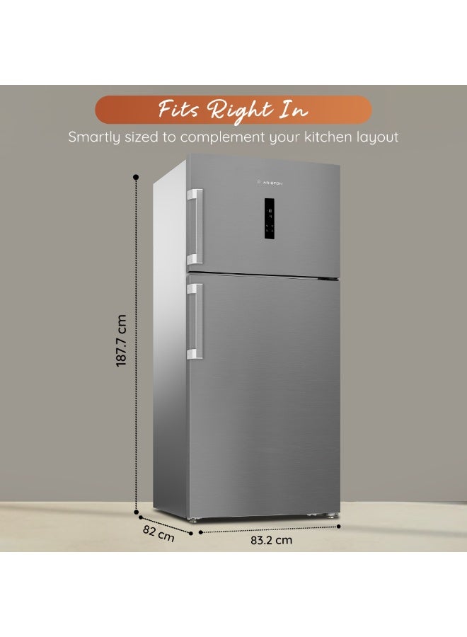 Ariston Top Mount Refrigerator, 830L Gross / 630L Net, Inverter Compressor, No Frost, Dual Cooling, Reversible Door, Touch Control, 10-Year Compressor Warranty, Made in Turkey – ART83F6653XME 160 W ART83F6653XME Titanium Inox - Image 3