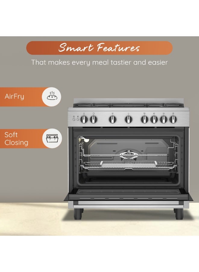 Ariston 90CM Gas Cooker, 5 Burners, Built-in Air Fryer, Fan-Assisted Oven, Self-Cleaning, Auto Ignition, Safety Valve, Cast Iron Support, Stainless Steel – ARR9GGF23129XME ARR9GGF23129XME Inox - Image 4
