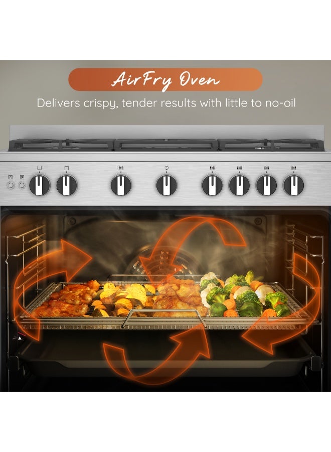 Ariston 90CM Gas Cooker, 5 Burners, Built-in Air Fryer, Fan-Assisted Oven, Self-Cleaning, Auto Ignition, Safety Valve, Cast Iron Support, Stainless Steel – ARR9GGF23129XME ARR9GGF23129XME Inox - Image 5