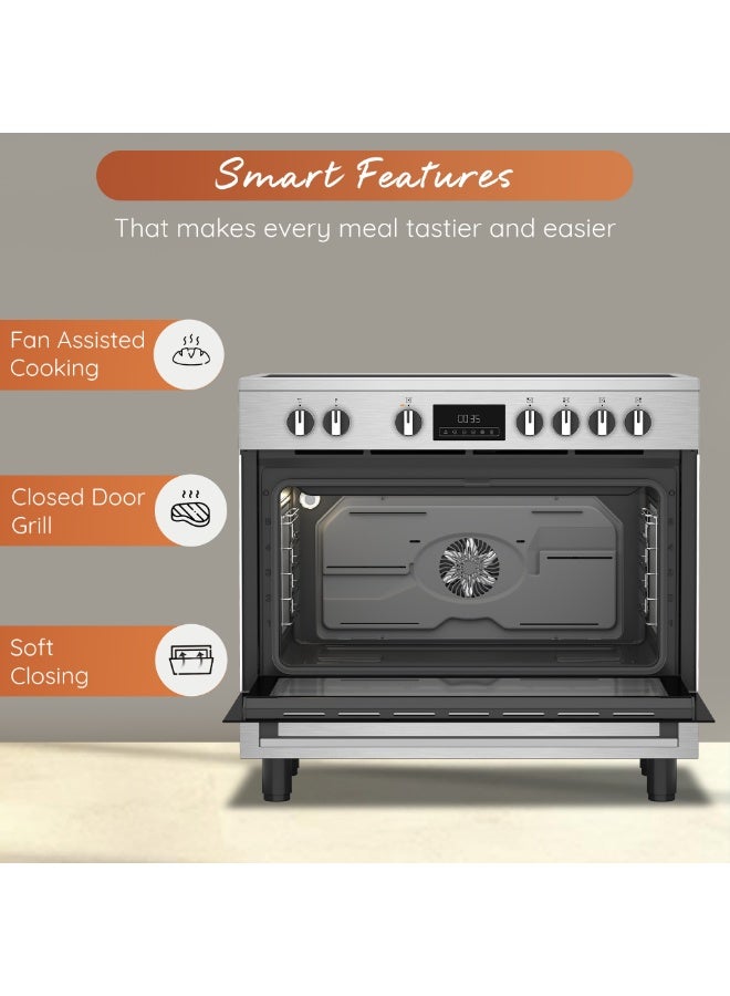 Ariston Electric Cooker, 90x60 cm, Fan-Assisted Oven, Self-Cleaning, LED Display, Glass Top, Stainless Steel Finish – ARR9EV830207XME ARR9EV830207XME Inox - Image 4