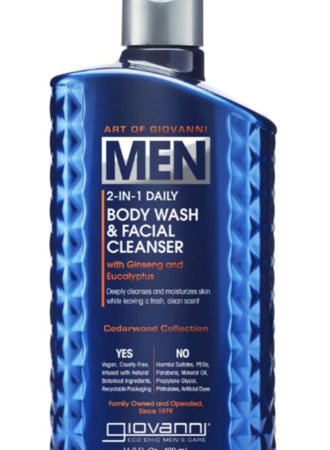 Giovanni Men’s 2-In-1 Daily Body Wash & Facial Cleanser with Ginseng & Eucalyptus - Cedarwood Collection - 499 ml Cedarwood - Image 1