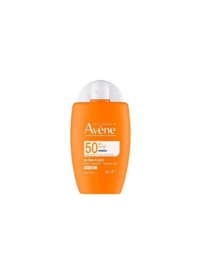 Avene Ultra Fluid Invisible SPF 50 Face Sun Cream – Ultra-Lightweight Protection for Sensitive Skin, TriAsorB™ Blue Light Filter, Water-Resistant & Fragrance-Free for Daily Photo-Aging Defense white 50ml - Image 3
