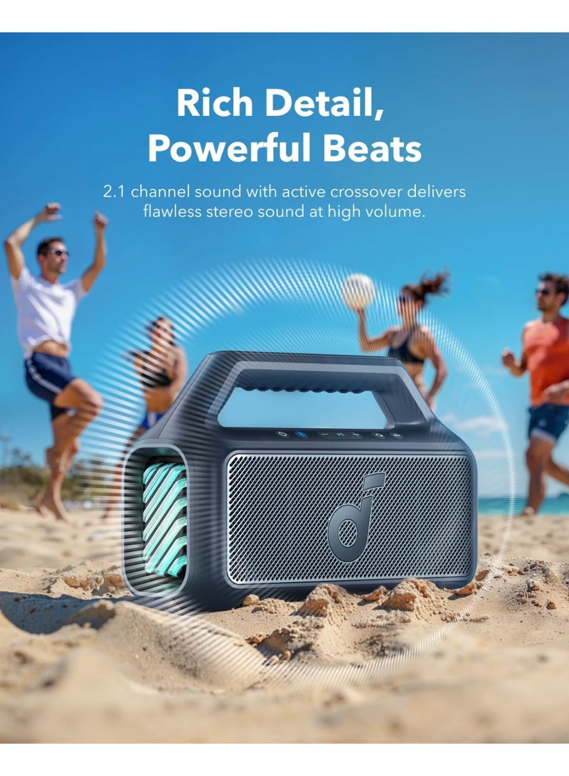 Soundcore Boom 2 by Anker, Outdoor Speaker, 80W, Subwoofer, BassUp 2.0, 24H Playtime, IPX7 Waterproof, Floatable, RGB Lights, USB-C, Custom EQ, Bluetooth 5.3, Portable for Camping and Beach - Blue - Image 3