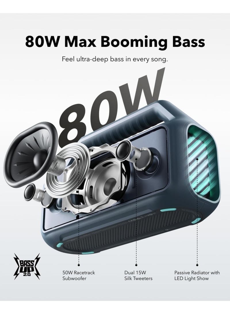 Soundcore Boom 2 by Anker, Outdoor Speaker, 80W, Subwoofer, BassUp 2.0, 24H Playtime, IPX7 Waterproof, Floatable, RGB Lights, USB-C, Custom EQ, Bluetooth 5.3, Portable for Camping and Beach - Blue - Image 2