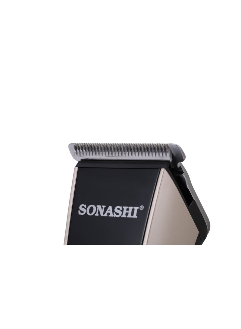 SONASHI Rechargeable Cordless Hair Clipper | Fine Cutting Blades | 50 Minutes Runtime | USB Charging (5V~1A) | Includes 4 Blade Combs (12mm, 9mm, 6mm, 3mm), Cleaning Brush, Oil & USB Cable | SHC-1051 Gold/Black - Image 5