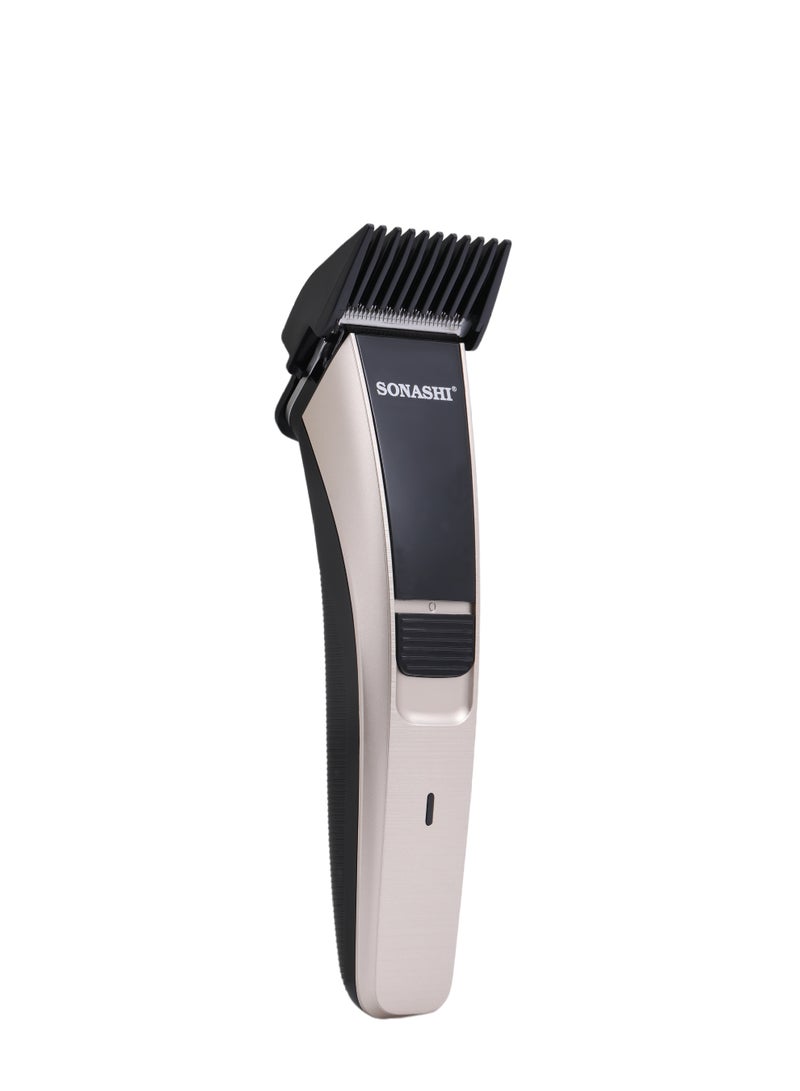 SONASHI Rechargeable Cordless Hair Clipper | Fine Cutting Blades | 50 Minutes Runtime | USB Charging (5V~1A) | Includes 4 Blade Combs (12mm, 9mm, 6mm, 3mm), Cleaning Brush, Oil & USB Cable | SHC-1051 Gold/Black - Image 2