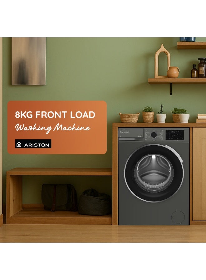 Ariston 8KG Front Load Washing Machine 1200RPM with Steam Therapy, ProSmart Inverter Motor, Add Garment, Mini 14 Quick Wash, Made in Turkey, Gray– ARWF08122SMME 8 kg ARWF08122SMME Grey - Image 2