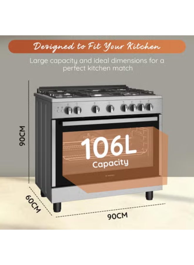 Ariston 90CM Gas Cooker, 5 Burners, Fan-Assisted Oven, Self-Cleaning, Auto Ignition, Safety Valve, Cast Iron Support, Inox – ARR9GGF22125XME ARR9GGF22125XME Inox - Image 3