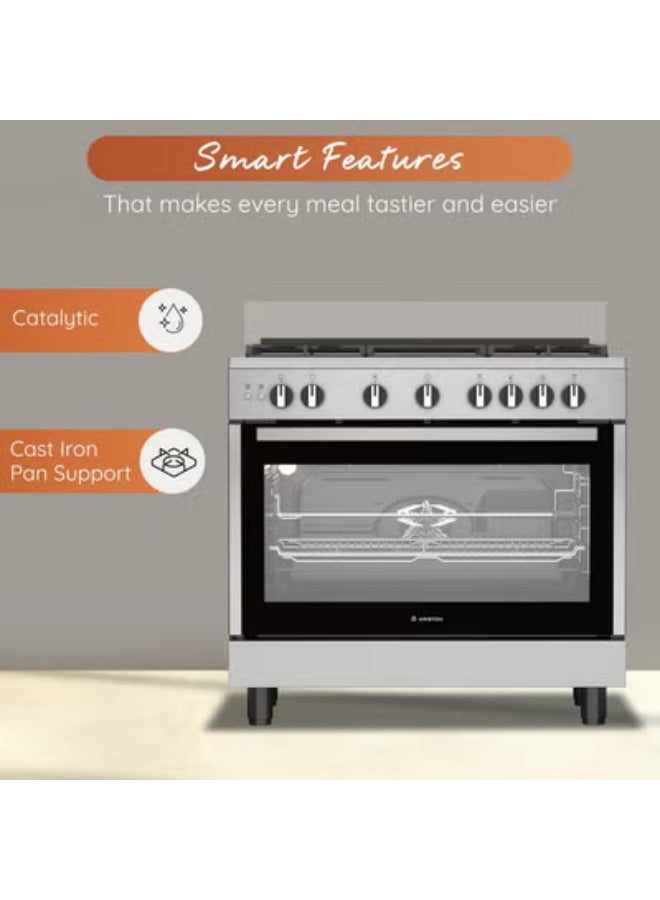 Ariston 90CM Gas Cooker, 5 Burners, Fan-Assisted Oven, Self-Cleaning, Auto Ignition, Safety Valve, Cast Iron Support, Inox – ARR9GGF22125XME ARR9GGF22125XME Inox - Image 4