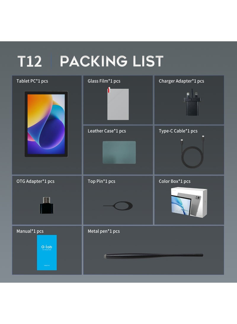 G-Tab T12 10.1 Inch Tablet with 10GB RAM + 128GB ROM 4G LTE Android 15 IPS Display with Stylus Support TDRA-Grey - Image 3