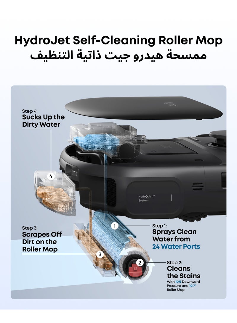 إيوفي eufy C28 Omni, Robot Vacuum Cleaner With Mop,HydroJet Self-Cleaning Roller Mop, Powerful 15,000 Pa Suction, 5-in-1 Robot Vacuum and Mop Combo for Home, Zero-Tangle Design, AI Obstacle Avoidance 60 W T211A210 black - Image 3