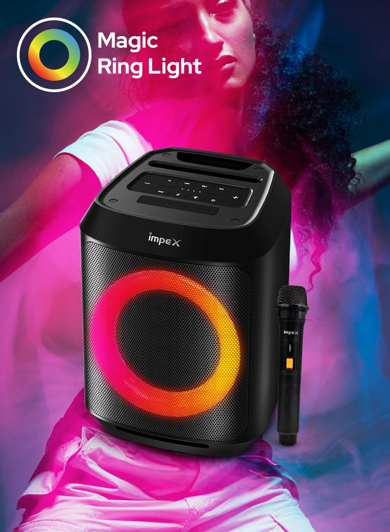 إمبكس 8 Inch Portable Bluetooth Speaker with Wireless Mic | 1500W PMPO | Color Ring Light | 1500mAh Battery | USB/AUX/TWS | 45Hz–20kHz | Built-in Rechargeable Battery | TS 1109 New Model TS 1109 New Model black - Image 3